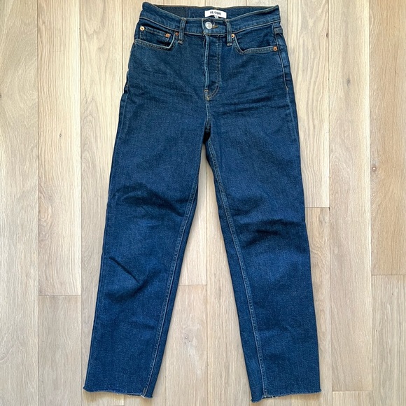Re/Done Denim - Re/Done 70s Stove Pipe Straight Leg High-Rise Jeans in Dark Indigo Denim Size 25